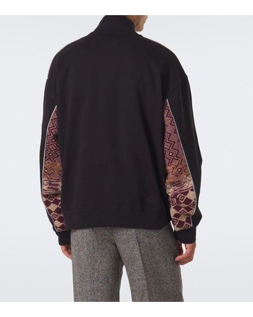 Dries Van Noten Black Cotton And Wool Half-Zip Sweater for men