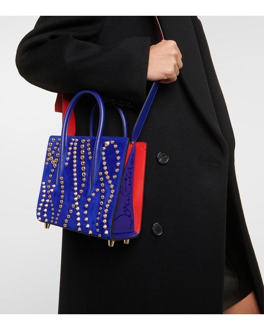 Christian Louboutin Blue Paloma Mini Velour And Leather Tote Bag