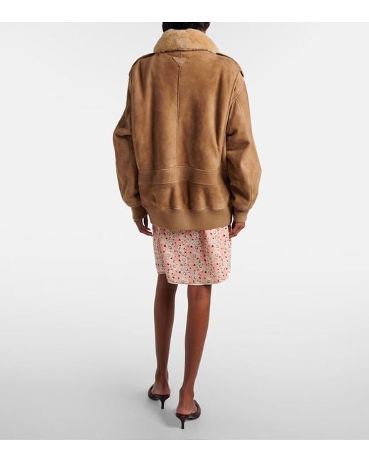 Prada Brown Shearling-Trimmed Suede Jacket