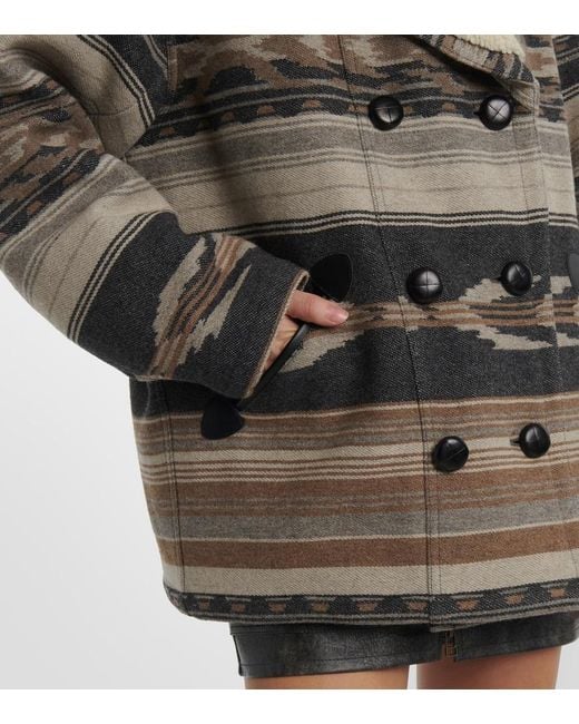 Isabel Marant Gray Dorcas Faux Shearling-Trimmed Peacoat