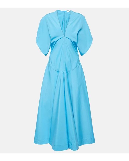 Vestido midi de popelin de algodon Ferragamo de color Blue