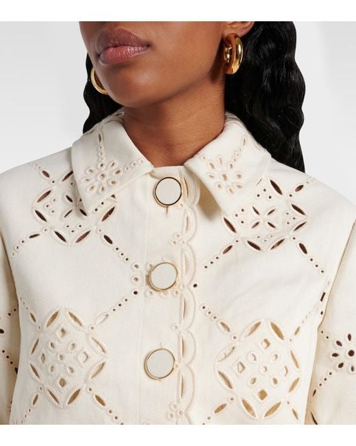Veronica Beard Natural Adelaide Laser-Cut Cropped Cotton Jacket