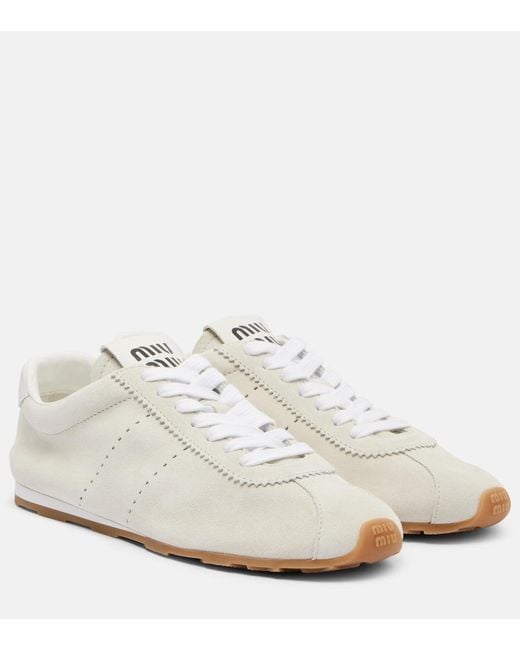 Miu Miu White Plume Suede Sneakers