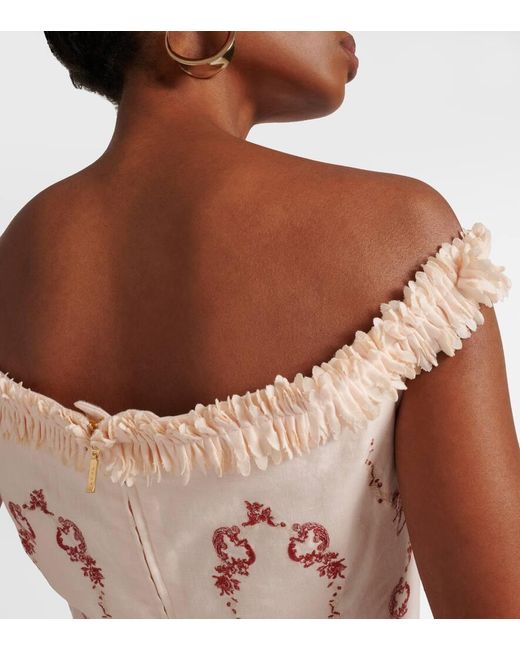 Agua Bendita White Achiote Florero Embroidered Linen Maxi Dress