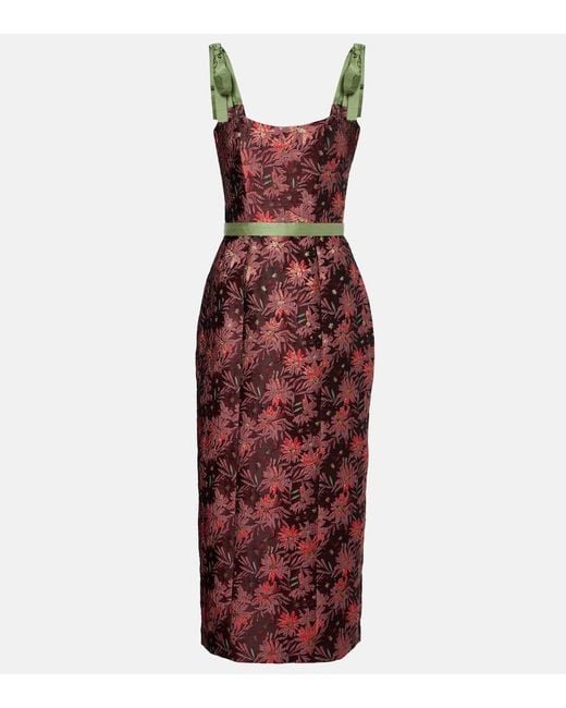 Markarian Red Acacia Floral Brocade Cocktail Dress