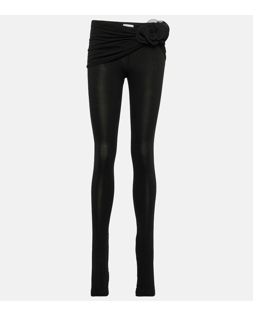 Magda Butrym Black Floral-Applique Jersey Leggings