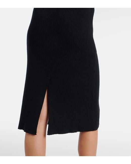 Alessandra Rich Black Ribbed-Knit Virgin Wool Polo Dress