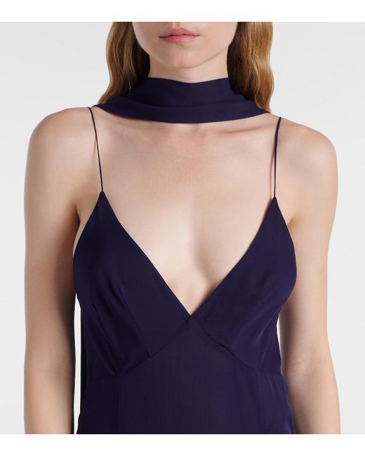 Khaite Blue Candita Scarf-Detail Silk Midi Dress