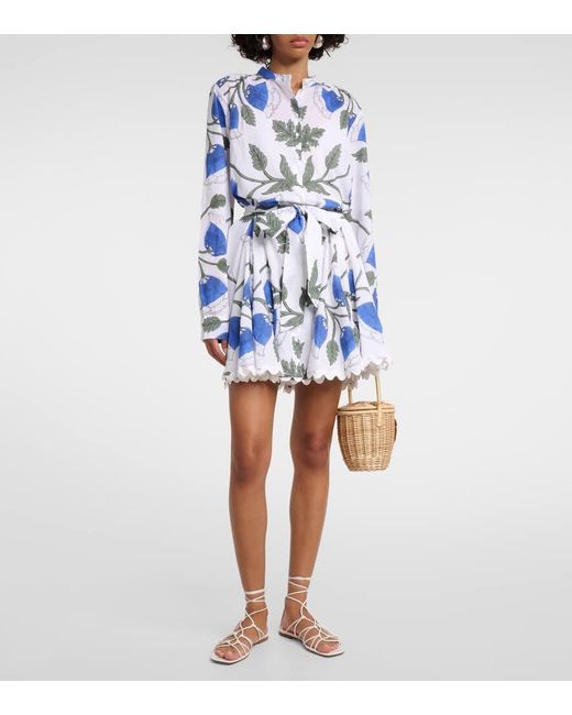 Juliet Dunn Blue Bellflower Cotton Shirt Dress