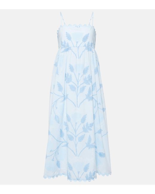 Juliet Dunn Blue Scalloped Floral Cotton Midi Dress