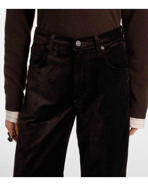 Citizens of Humanity Black Ayla Cotton-Blend Velvet Straight Pants