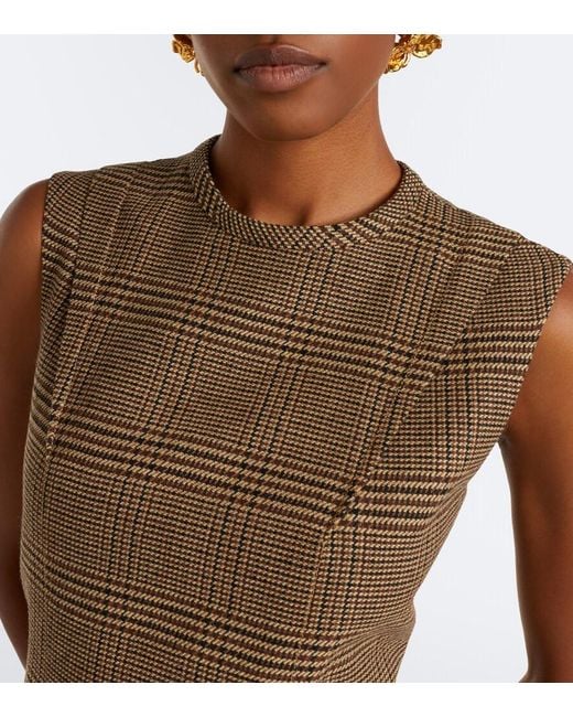 Patou Brown Asymmetric Prince Of Wales Midi Dress