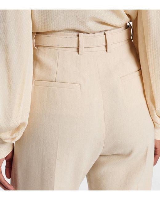 Loro Piana Natural Belted Linen And Wool Straight Pants