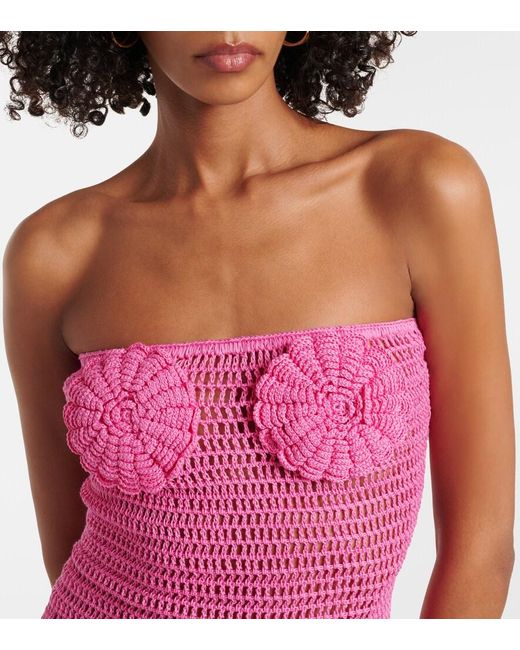 Anna Kosturova Pink Camellia Crochet Cotton Minidress