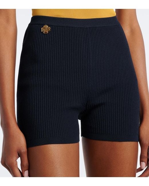 Saint Laurent Blue Ribbed-Knit Biker Shorts