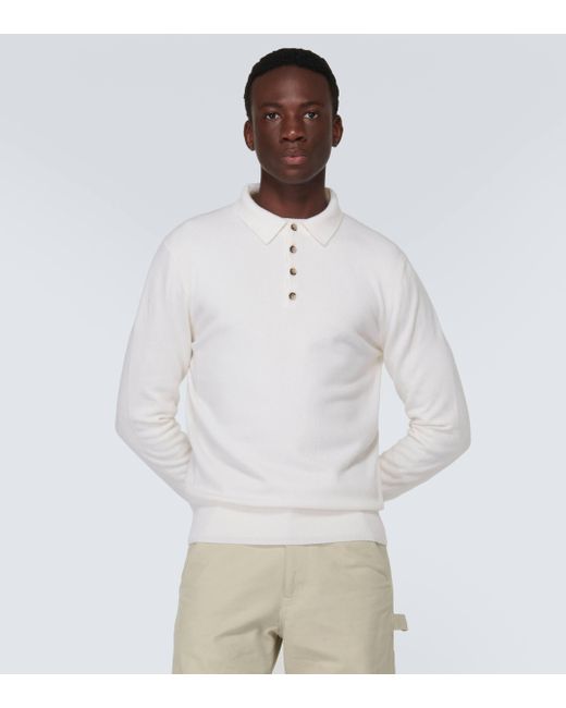 Allude White Cashmere Polo Sweater for men