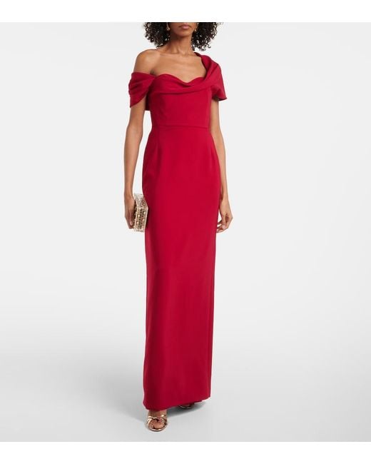 Carolina Herrera Red Draped Off-Shoulder Crepe Gown