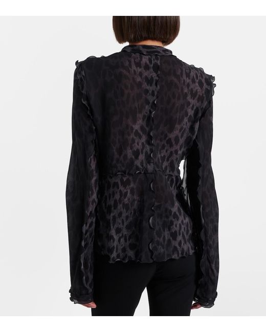 Gucci Black Leopard-Printed Silk Blouse