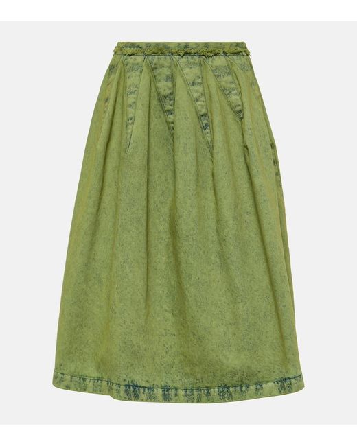 Marni Green Pleated Denim Midi Skirt