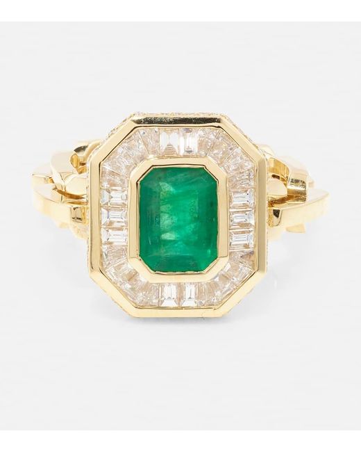 SHAY Green Halo Mini 18kt Gold Ring With Emerald And Diamonds