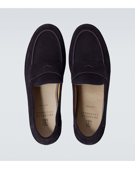 Brunello Cucinelli Loafers Aus Veloursleder in Black für Herren