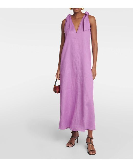 Adriana Degreas Purple Bow-detail Open-back Linen Maxi Dress