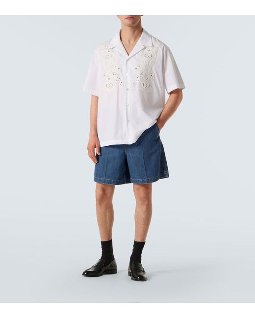 Valentino White Embroidered Cotton Poplin Bowling Shirt for men