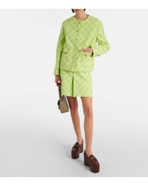 Gucci Green Horsebit GG Cotton-blend Boucle Jacket