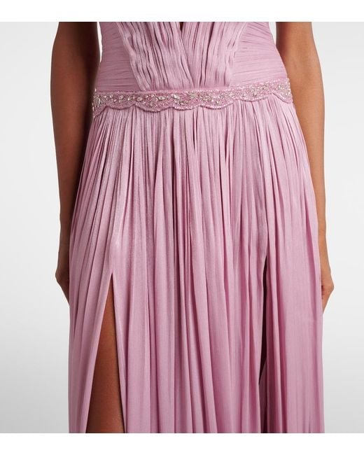 Costarellos Purple Juliette Halterneck Georgette Lame Gown