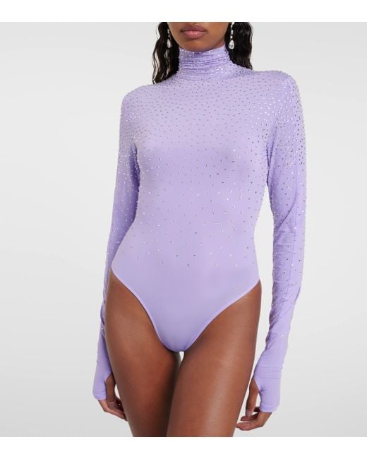 Alex Perry Purple Embellished Jersey Turtleneck Bodysuit