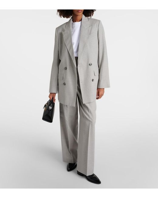 AMI Gray Double-Breasted Wool Blazer