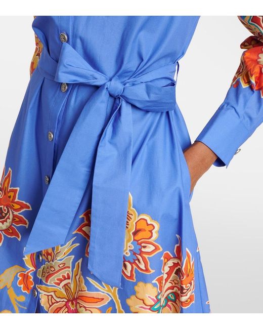 Vestido Largo De Algodon Con Cinturon Etro de color Blue