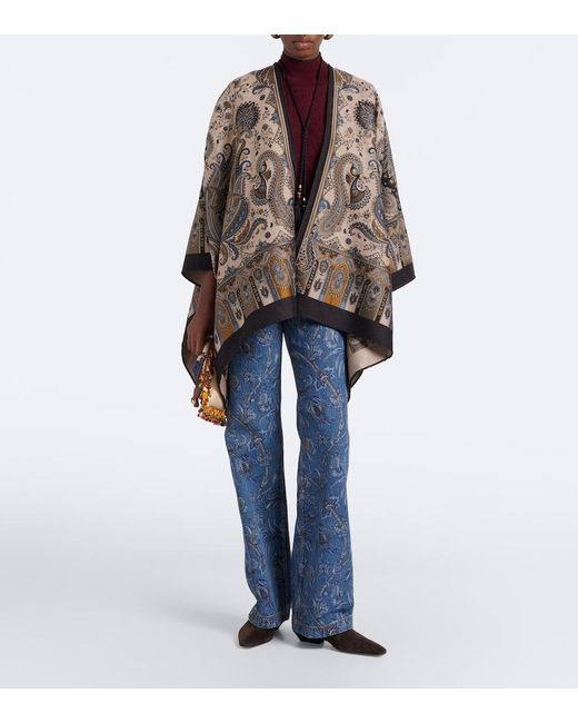 Etro Blue Printed Wide-Leg Jeans