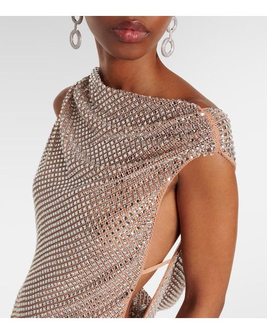 Self-Portrait Metallic Rhinestone Draped Open-Back Maxi Dress