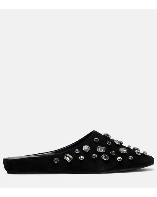 Veronica Beard Black Narcisa Crystal-Embellished Suede Mules