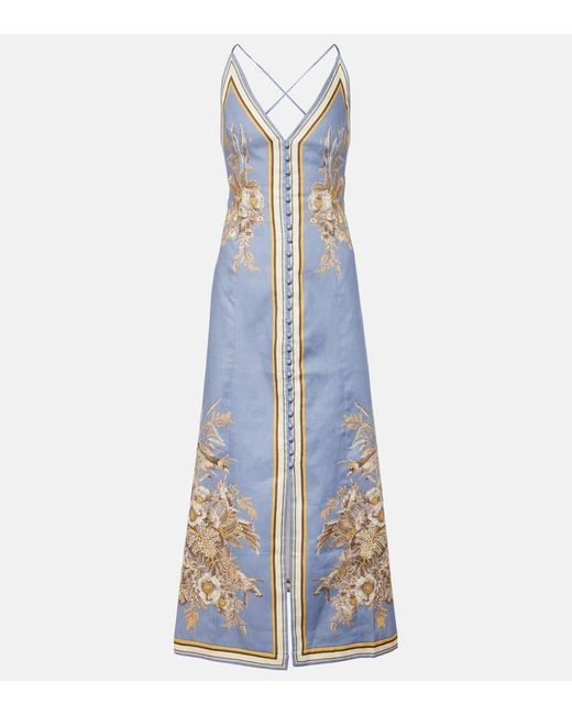 Vestido lencero Ottie de lino floral Zimmermann de color Blue