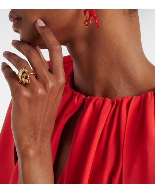 Oscar de la Renta Metallic Seashell Crystal-Embellished Ring