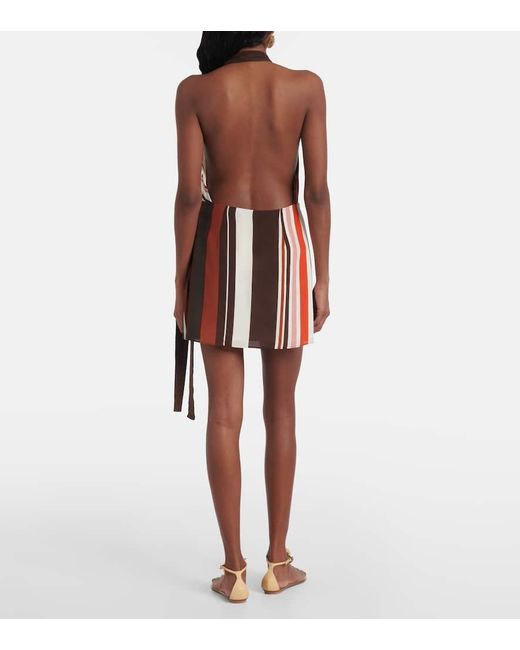 Sir Red Thistle Striped Silk Satin Minidress