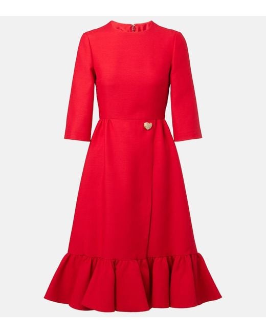 Valentino Red Crepe Couture Embellished Ruffled Midi Dress