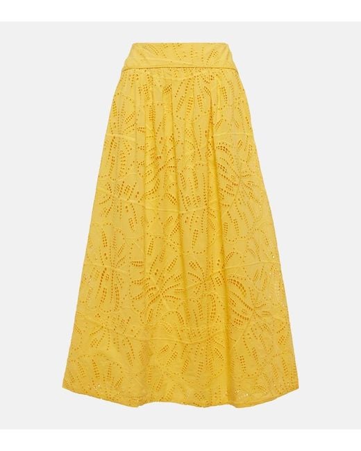 Falda larga Monstera de algodon con bordado ingles Farm Rio de color Yellow