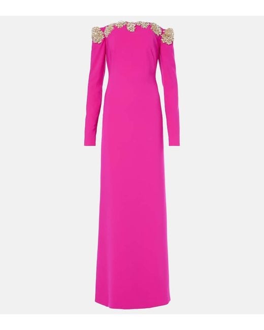 Robe Longue Meline A Encolure Bardot Costarellos en coloris Pink