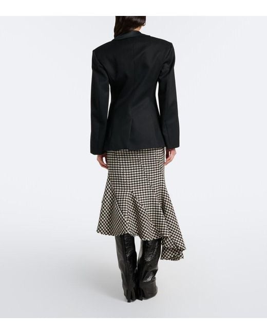 The Attico Gray Ruffled Houndstooth Virgin Wool Midi Skirt
