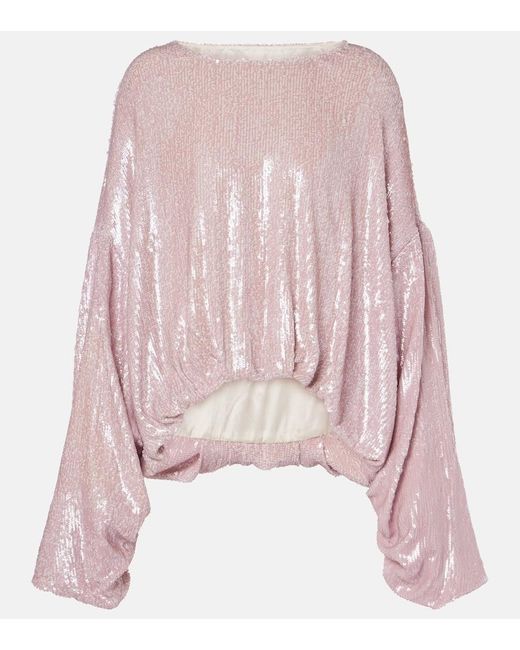 Dries Van Noten Pink Sequined Gathered Blouse