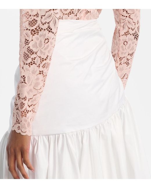 Self-Portrait White Asymmetric Cotton Poplin Midi Skirt