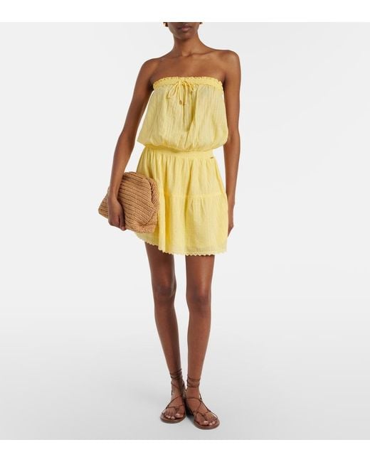 Melissa Odabash Yellow Colette Embroidered Cotton Minidress