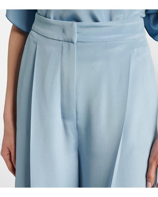 Max Mara Blue Origano High-Rise Silk Wide-Leg Pants