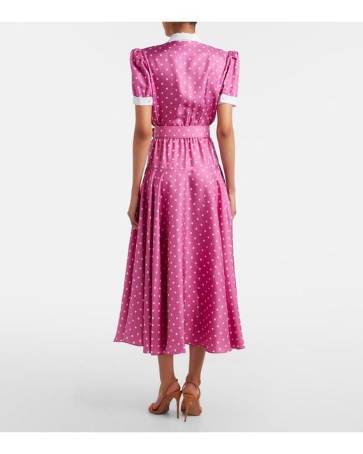 Rodarte Purple Belted Polka-Dot Silk Twill Midi Dress