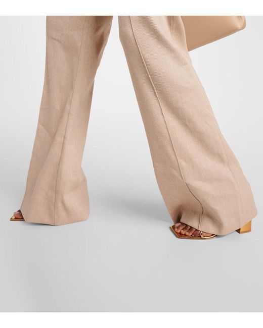 Veronica Beard Natural Komi Linen-blend Twill Flared Pants