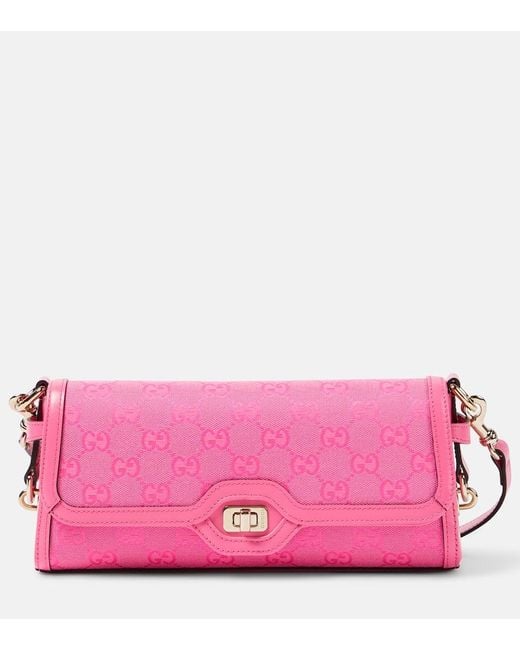 Gucci Pink GG Small Leather-trimmed Crossbody Bag