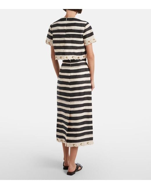 Zimmermann Black Rebellion Striped Linen Midi Skirt